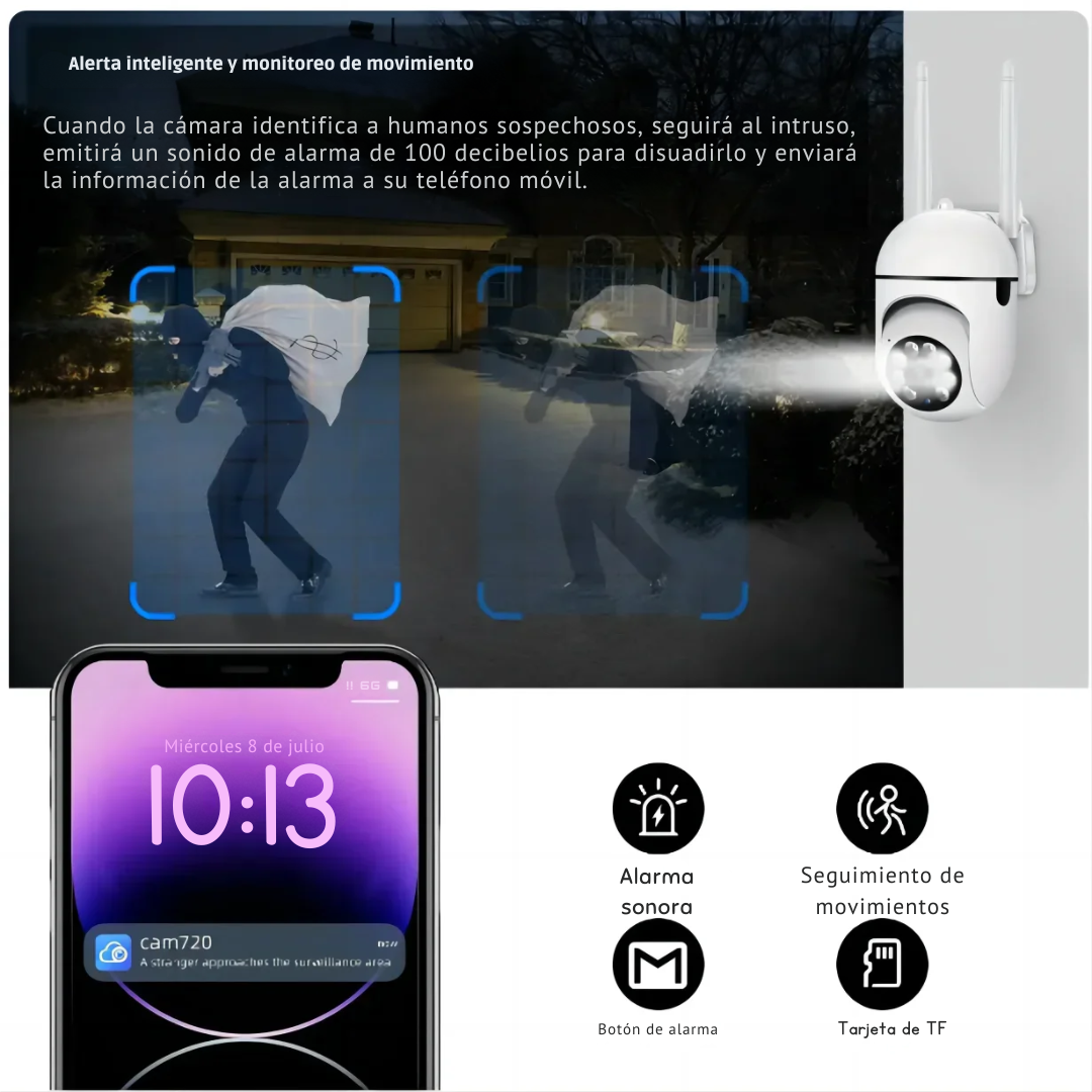 Cámara de Seguridad WiFi JOOAN 3MP PTZ – Cámara IP de Vigilancia con Audio, Visión Nocturna a Color y Seguimiento Automático