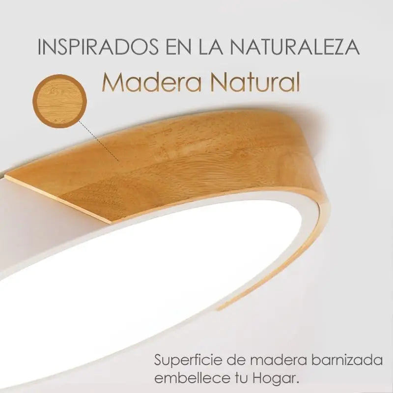 "Lámpara de Techo LED 24W de Madera Natural con Mando a Distancia