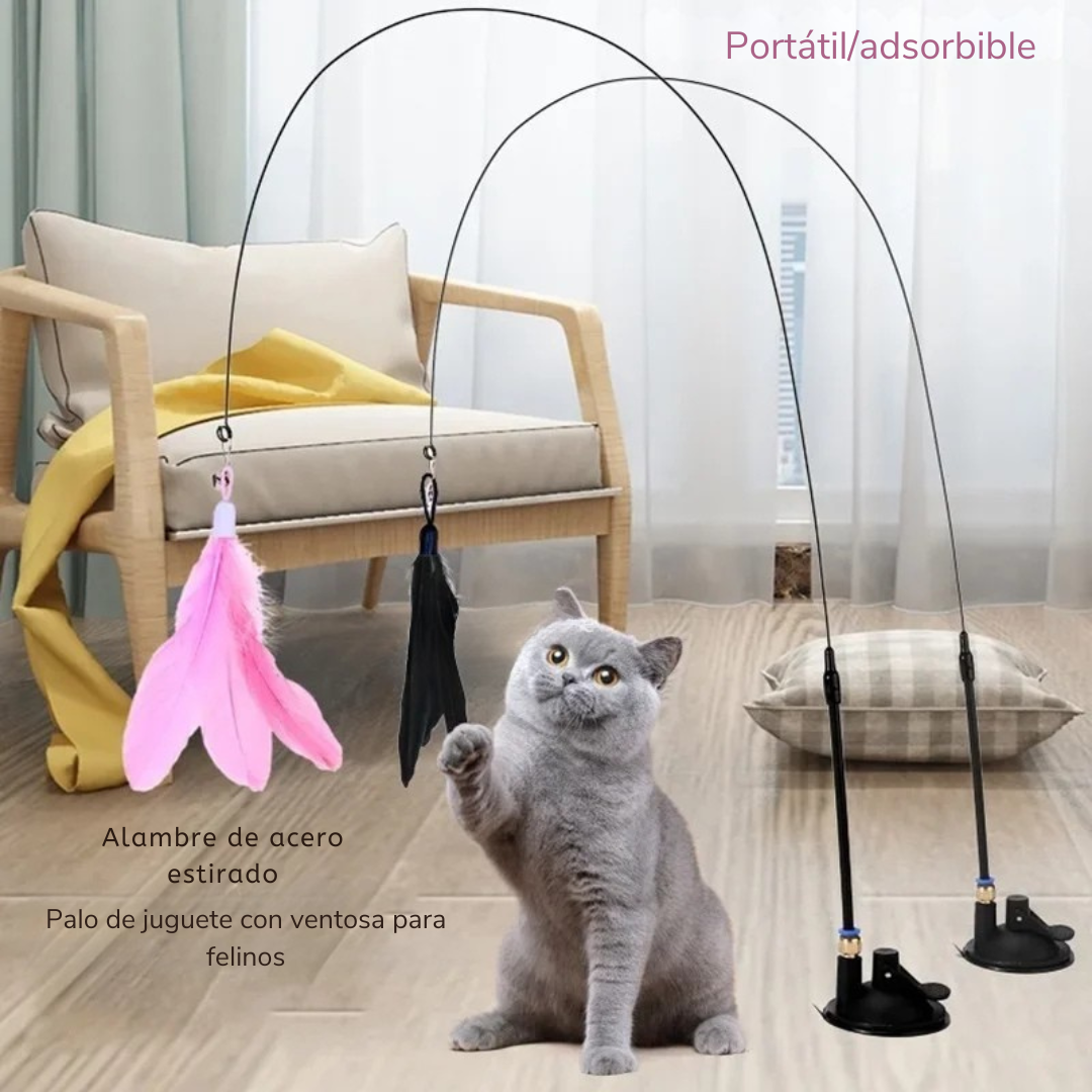 Juguete Interactivo para Gatos con Plumas y Campana – Varita Extensible