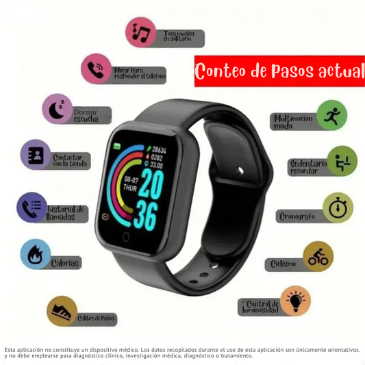 Reloj Inteligente Multifuncional con Pedometro Verdadero - Conexión Bluetooth, Música, Fitness y Deportes para Hombre y Mujer